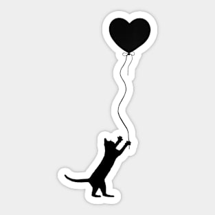 Cat Chasing a Heart Shaped Balloon Silhouette Sticker